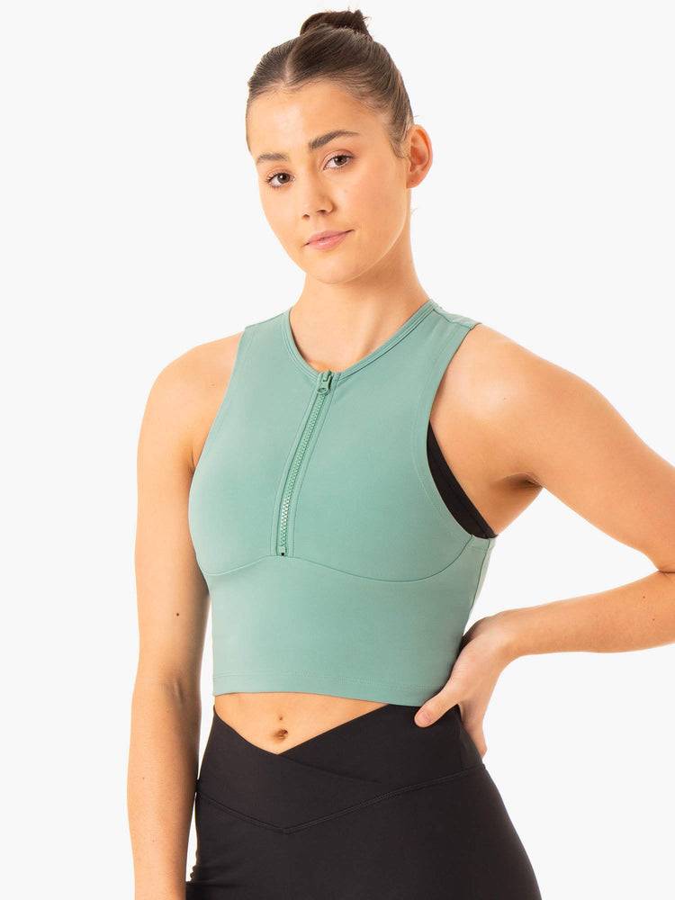 Green Ryderwear Women Tanks Embody Zip Up Crop Women's Tanks | AU2838FM