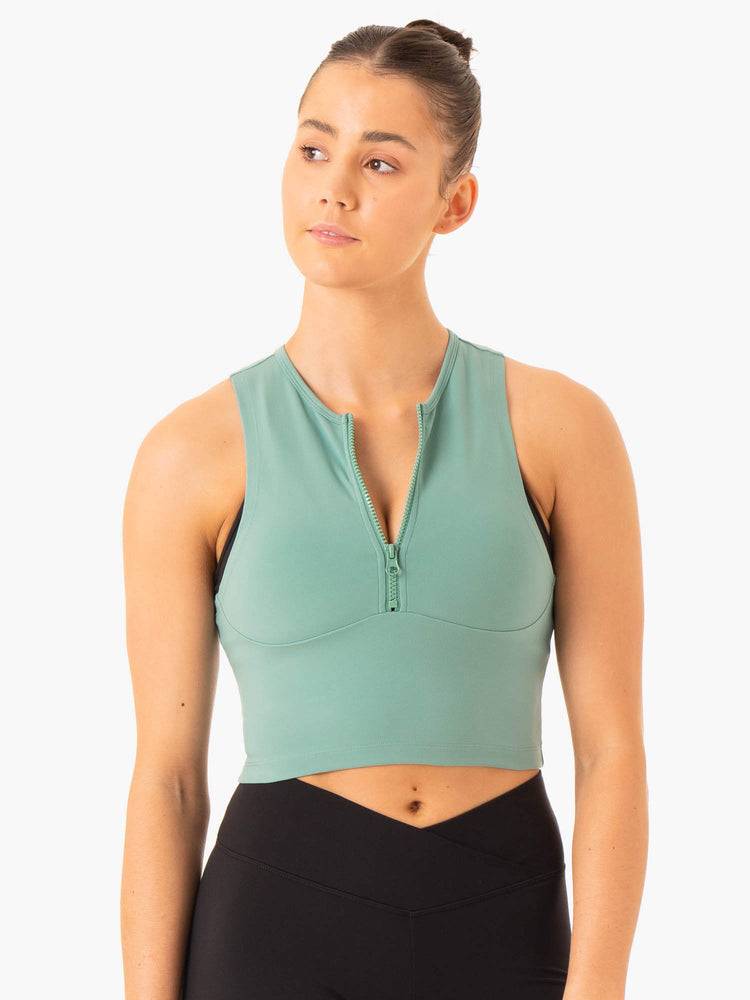 Green Ryderwear Women Tanks Embody Zip Up Crop Women\'s Tanks | AU2838FM