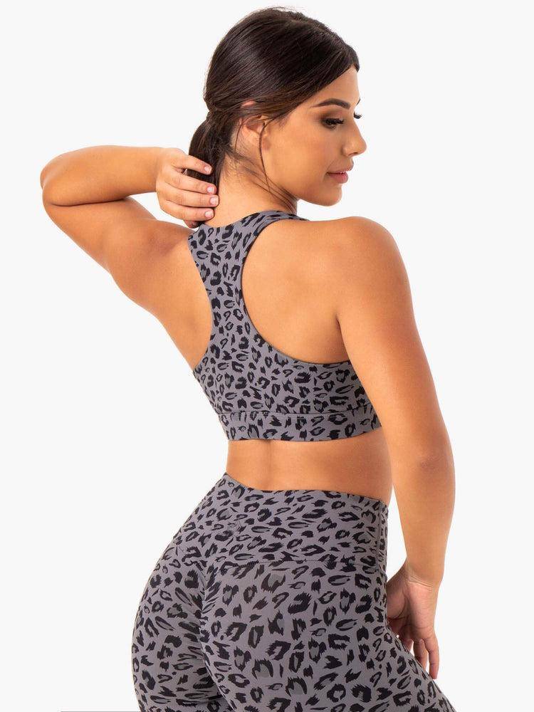 Grey Leopard Ryderwear Women Sports Bra Adapt Twist Women's Sports Bra | AU2482MA