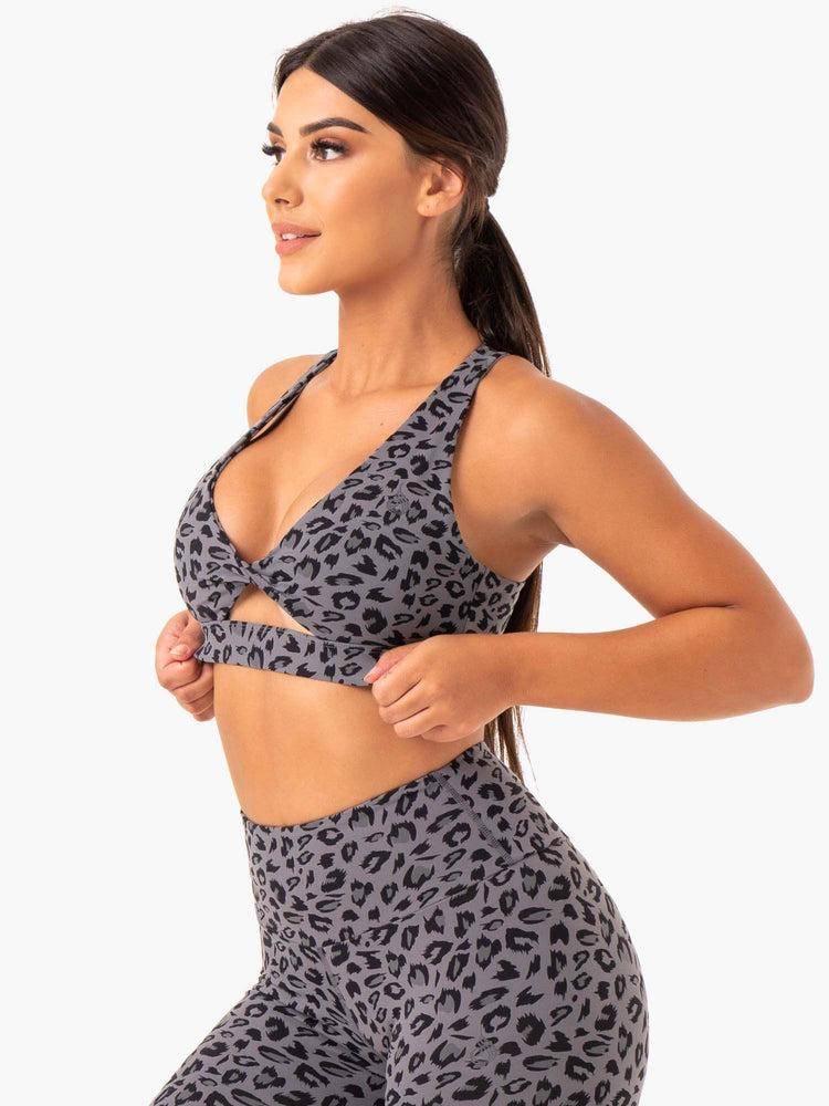 Grey Leopard Ryderwear Women Sports Bra Adapt Twist Women's Sports Bra | AU2482MA