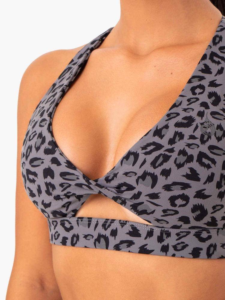 Grey Leopard Ryderwear Women Sports Bra Adapt Twist Women's Sports Bra | AU2482MA