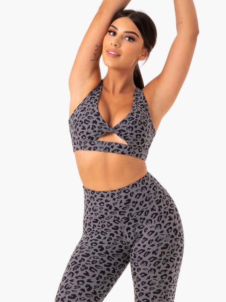 Grey Leopard Ryderwear Women Sports Bra Adapt Twist Women\'s Sports Bra | AU2482MA