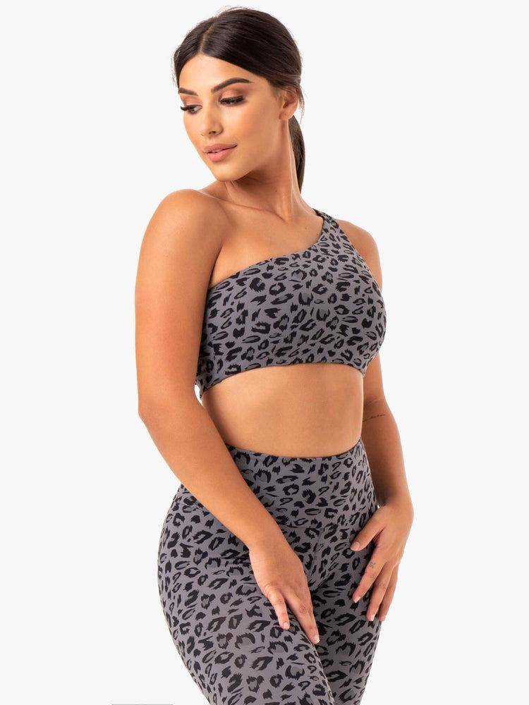 Grey Leopard Ryderwear Women Sports Bra Adapt One Shoulder Women's Sports Bra | AU2488ZG