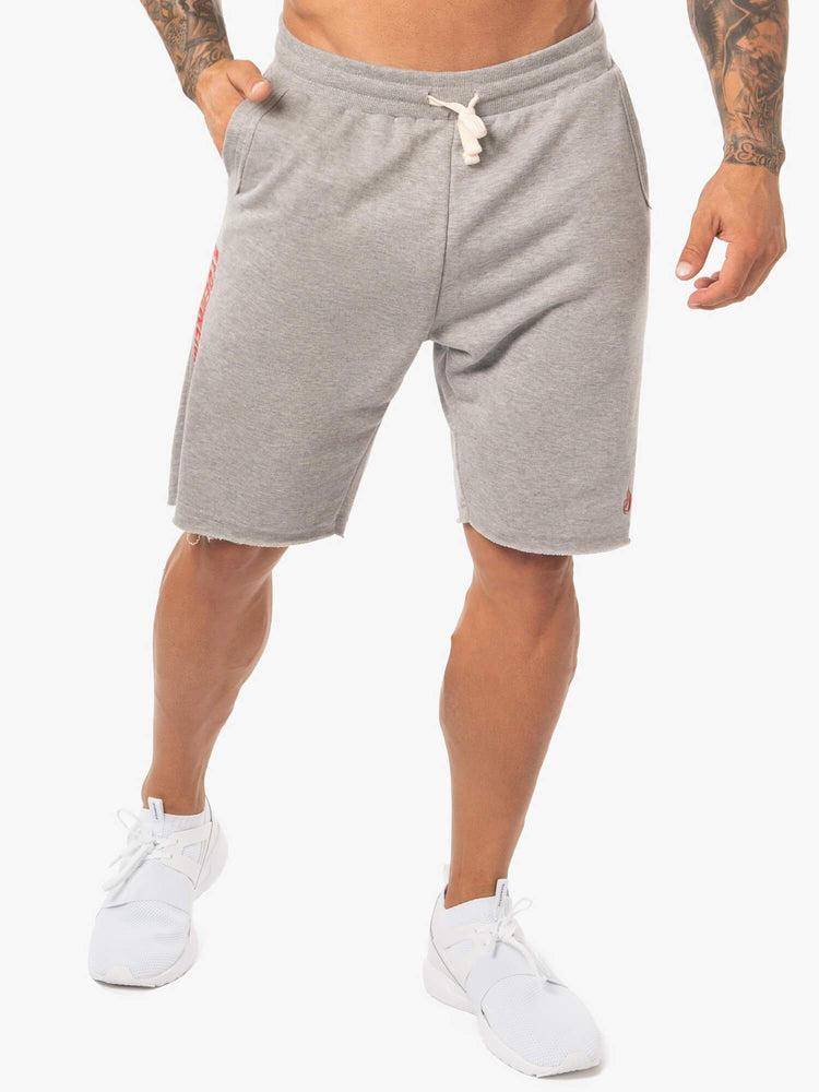 Grey Marl/Red Ryderwear Men Shorts Block Fleece Track Men's Shorts | AU1353RW