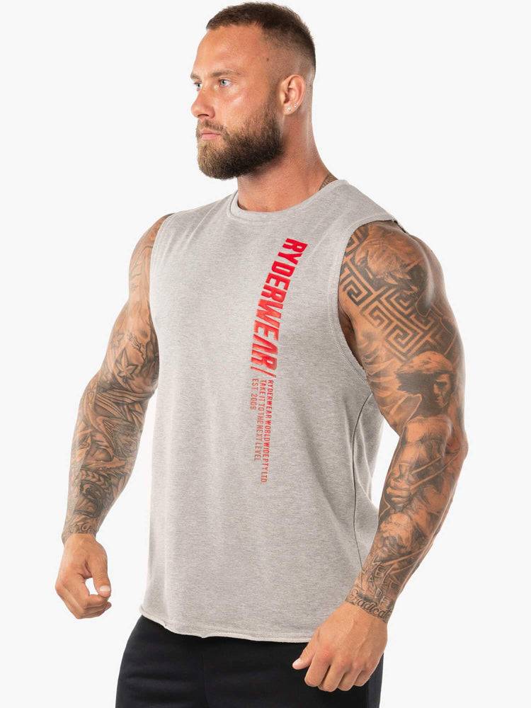 Grey Marl/Red Ryderwear Men Tanks Block Fleece Tank Men's Tanks | AU1070UT