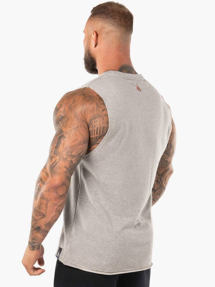 Grey Marl/Red Ryderwear Men Tanks Block Fleece Tank Men's Tanks | AU1070UT