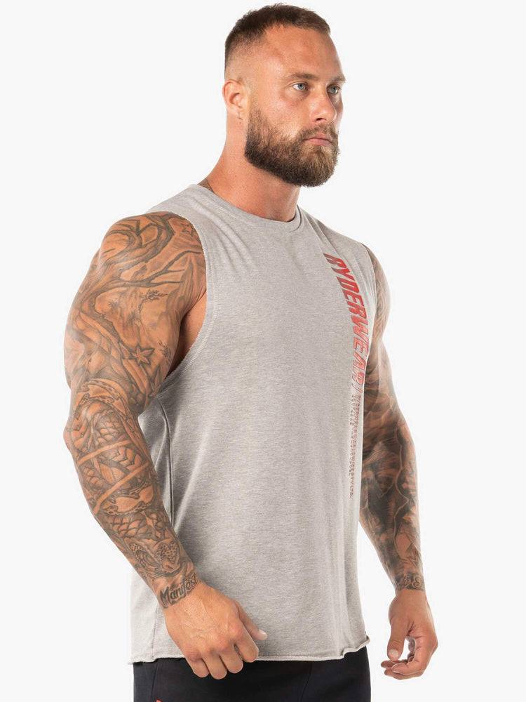 Grey Marl/Red Ryderwear Men Tanks Block Fleece Tank Men's Tanks | AU1070UT