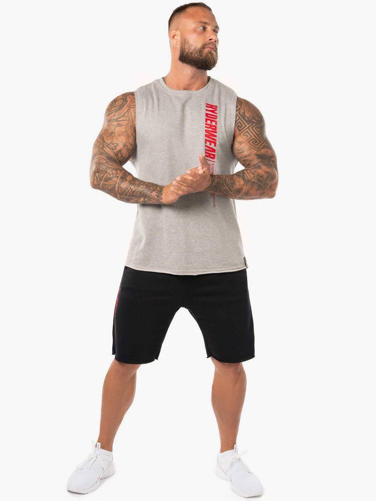 Grey Marl/Red Ryderwear Men Tanks Block Fleece Tank Men's Tanks | AU1070UT