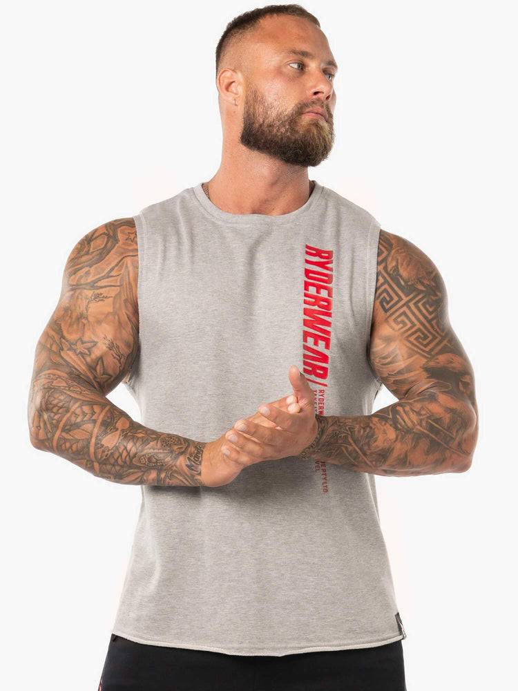 Grey Marl/Red Ryderwear Men Tanks Block Fleece Tank Men\'s Tanks | AU1070UT