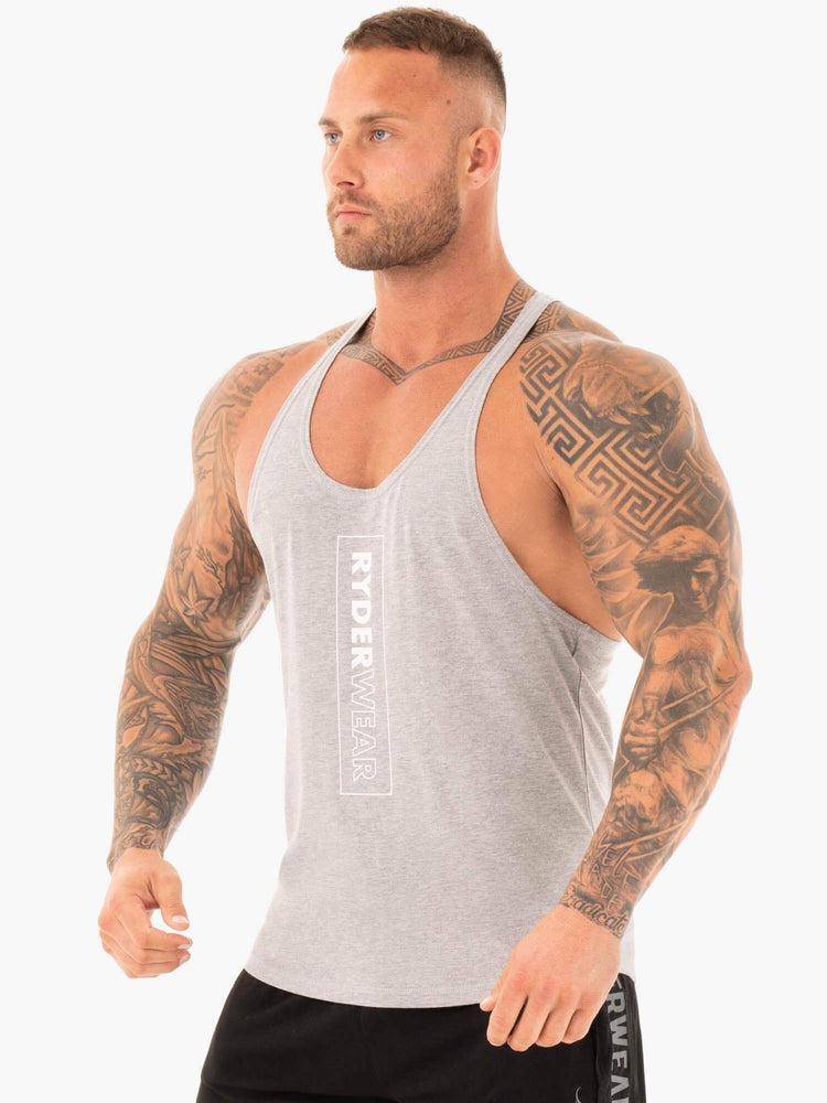 Grey Marl Ryderwear Men Gym Stringers Flex T-Back Stringer Men's Gym Stringers | AU1516AP