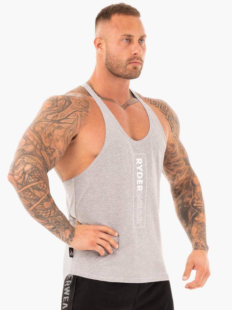 Grey Marl Ryderwear Men Gym Stringers Flex T-Back Stringer Men's Gym Stringers | AU1516AP