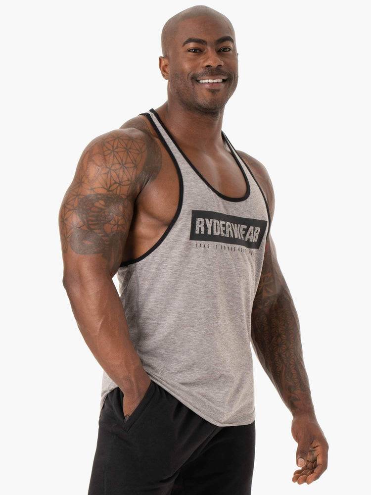 Grey Marl Ryderwear Men Gym Stringers Iron Stringer T-Back Men's Gym Stringers | AU1519FM