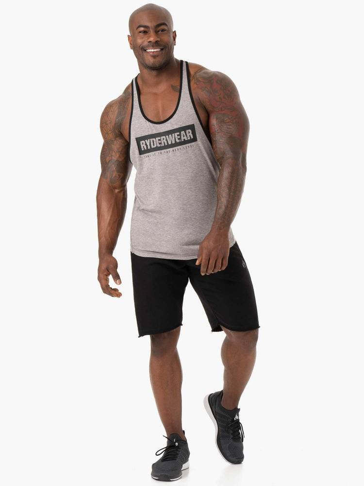 Grey Marl Ryderwear Men Gym Stringers Iron Stringer T-Back Men's Gym Stringers | AU1519FM