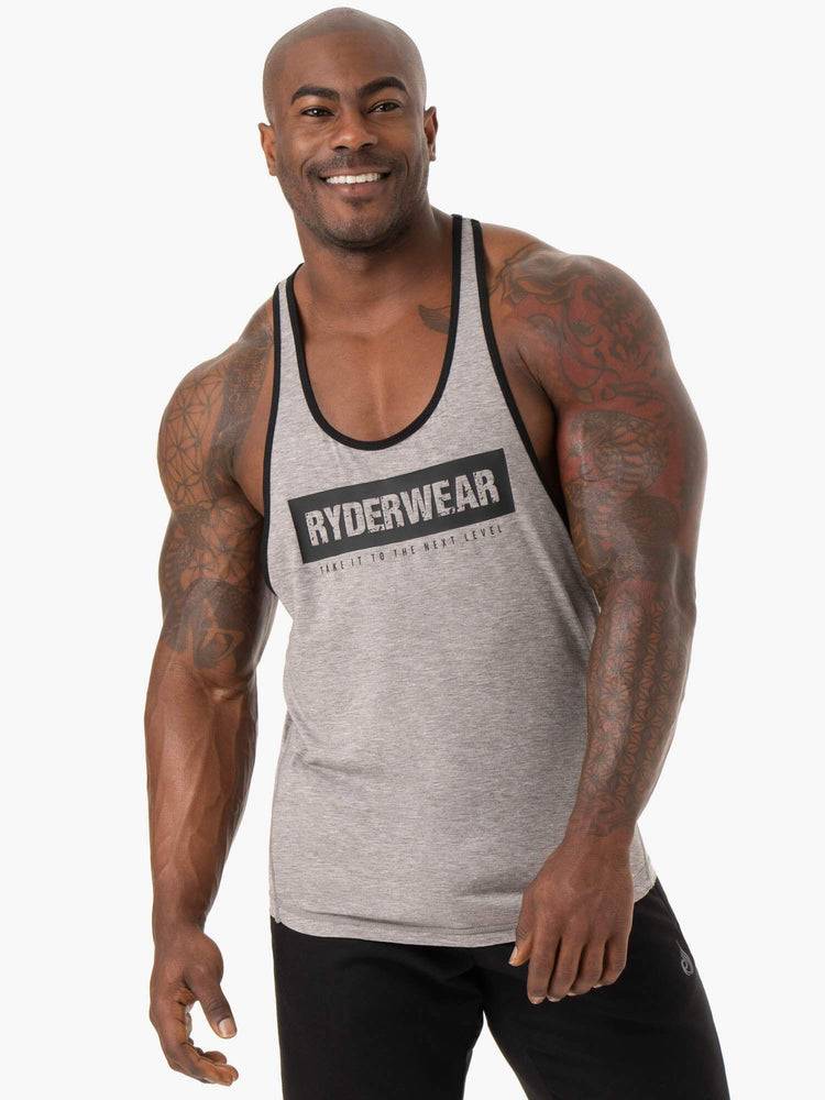 Grey Marl Ryderwear Men Gym Stringers Iron Stringer T-Back Men\'s Gym Stringers | AU1519FM