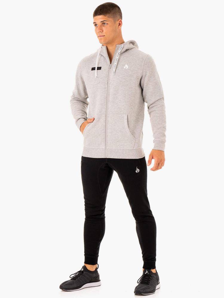 Grey Marl Ryderwear Men Jackets Recharge Zip Up Hoodie Men's Jackets | AU1446LH