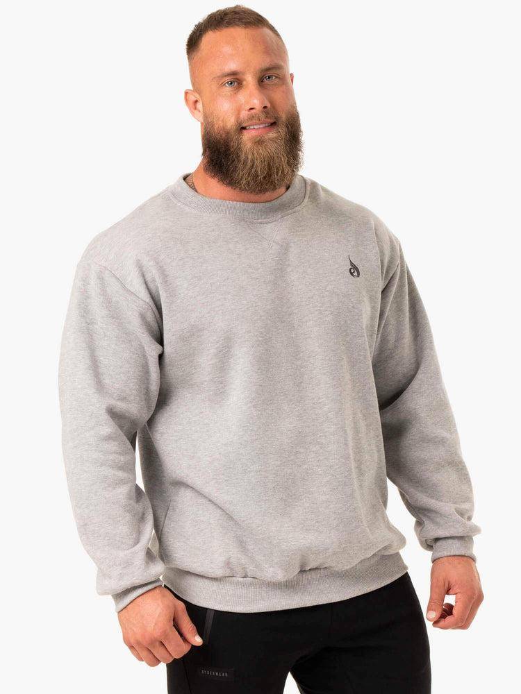 Grey Marl Ryderwear Men Sweaters Reset Fleece Crew Neck Men's Sweaters | AU1332OR