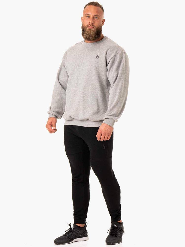 Grey Marl Ryderwear Men Sweaters Reset Fleece Crew Neck Men's Sweaters | AU1332OR