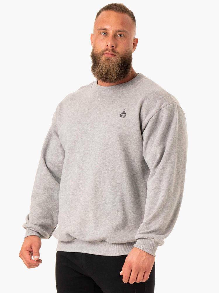 Grey Marl Ryderwear Men Sweaters Reset Fleece Crew Neck Men\'s Sweaters | AU1332OR