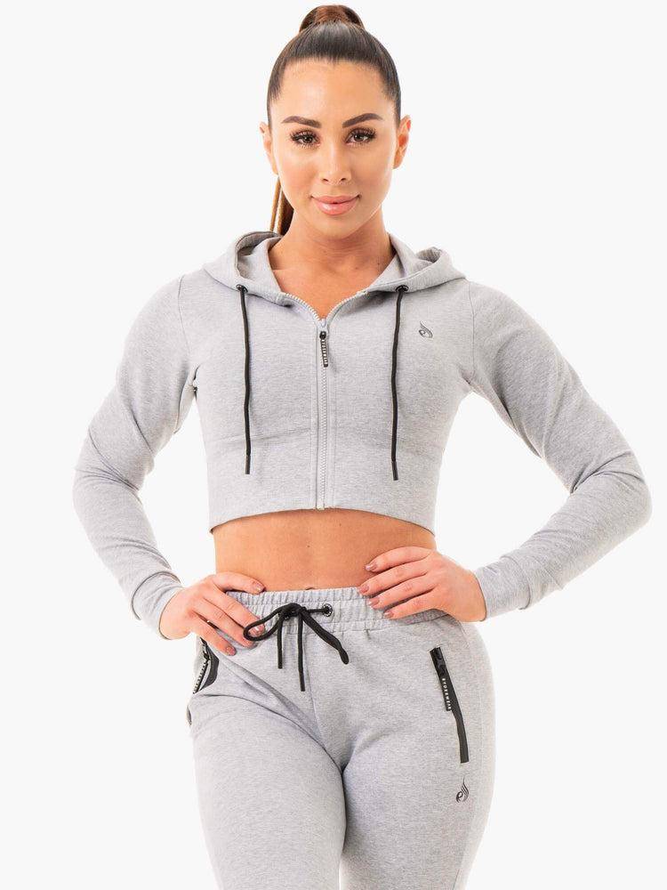 Grey Marl Ryderwear Women Hoodie Luxe Cropped Zip Women's Hoodie | AU1649FM