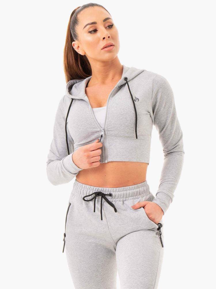 Grey Marl Ryderwear Women Hoodie Luxe Cropped Zip Women\'s Hoodie | AU1649FM