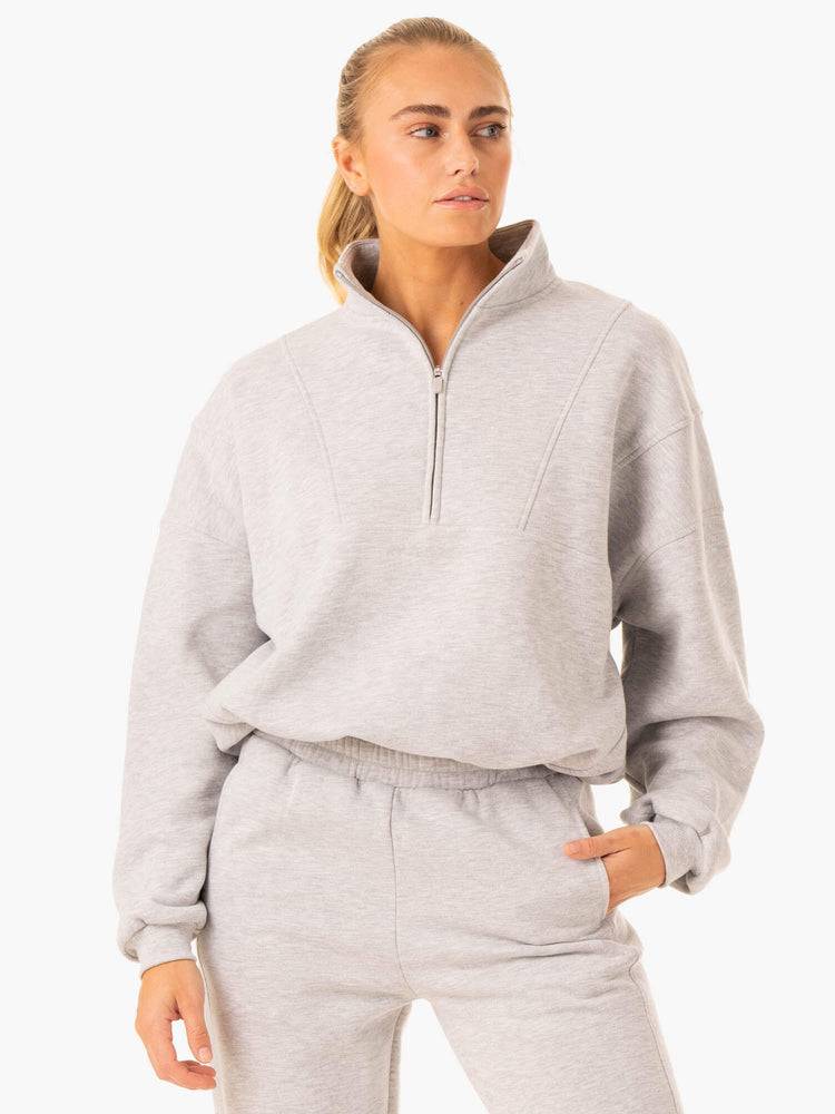 Grey Marl Ryderwear Women Hoodie Sideline Half Zip Jumper Women\'s Hoodie | AU1683CE