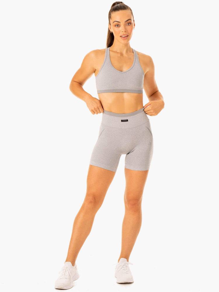 Grey Marl Ryderwear Women Shorts Excel Seamless High Waisted Women's Shorts | AU2131WY