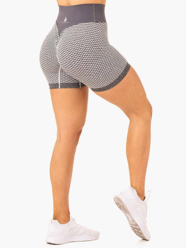 Grey Marl Ryderwear Women Shorts Honeycomb Scrunch Seamless Women's Shorts | AU2123ZG