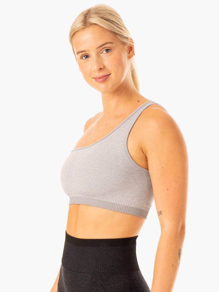 Grey Marl Ryderwear Women Sports Bra Excel Seamless One Shoulder Women's Sports Bra | AU2304LH