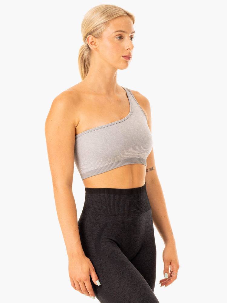 Grey Marl Ryderwear Women Sports Bra Excel Seamless One Shoulder Women's Sports Bra | AU2304LH