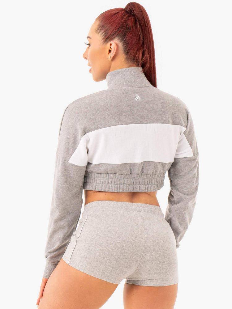 Grey Marl Ryderwear Women Sweaters Cropped Track Jumper Women's Sweaters | AU2604IS