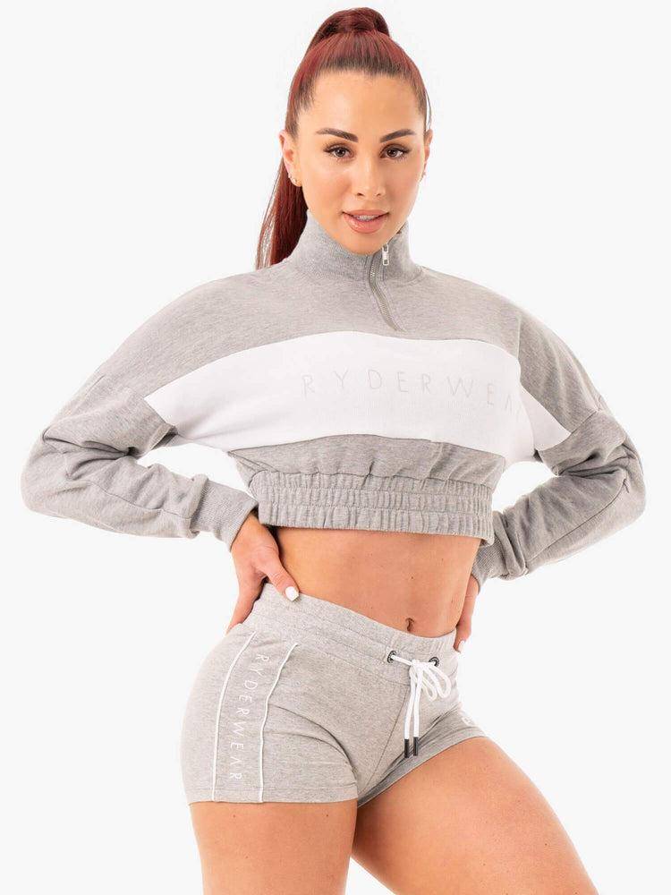 Grey Marl Ryderwear Women Sweaters Cropped Track Jumper Women's Sweaters | AU2604IS