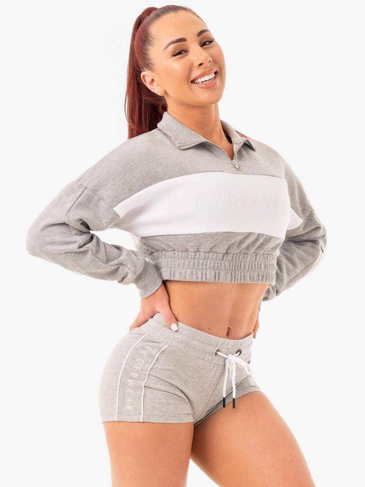 Grey Marl Ryderwear Women Sweaters Cropped Track Jumper Women's Sweaters | AU2604IS