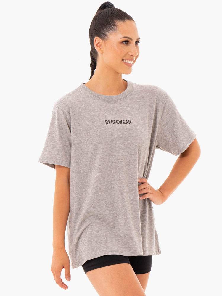 Grey Marl Ryderwear Women T Shirts Define Long Line Women's T Shirts | AU2704YU