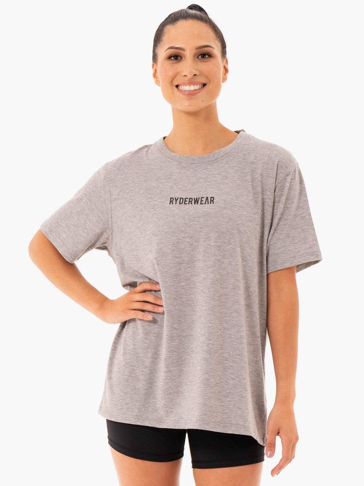 Grey Marl Ryderwear Women T Shirts Define Long Line Women's T Shirts | AU2704YU