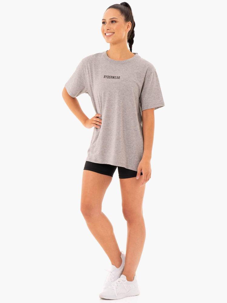 Grey Marl Ryderwear Women T Shirts Define Long Line Women's T Shirts | AU2704YU