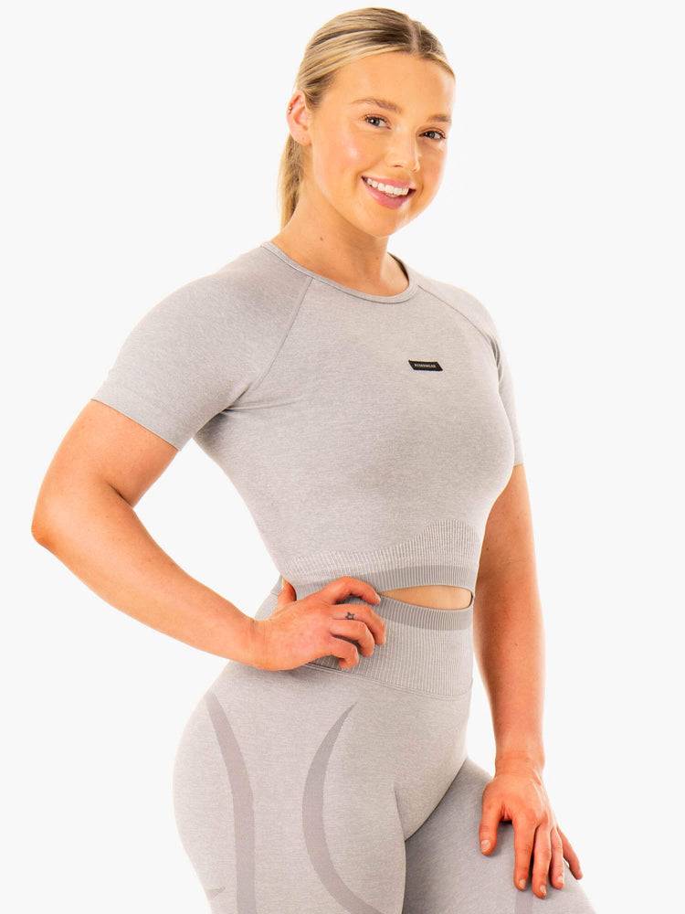 Grey Marl Ryderwear Women T Shirts Excel Seamless Women's T Shirts | AU2753QZ