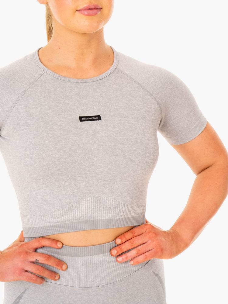 Grey Marl Ryderwear Women T Shirts Excel Seamless Women's T Shirts | AU2753QZ