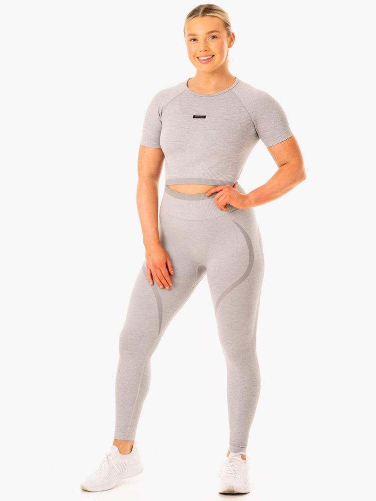 Grey Marl Ryderwear Women T Shirts Excel Seamless Women's T Shirts | AU2753QZ