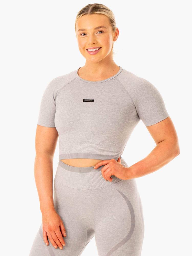 Grey Marl Ryderwear Women T Shirts Excel Seamless Women\'s T Shirts | AU2753QZ