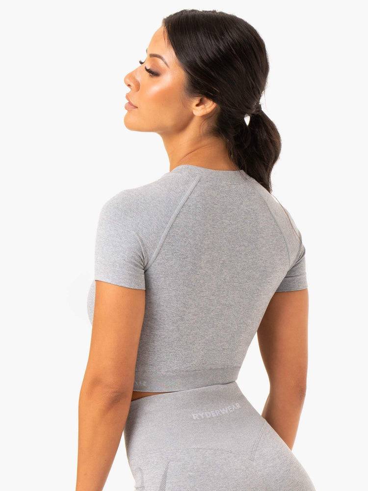 Grey Marl Ryderwear Women T Shirts Sculpt Seamless Women's T Shirts | AU2714FM