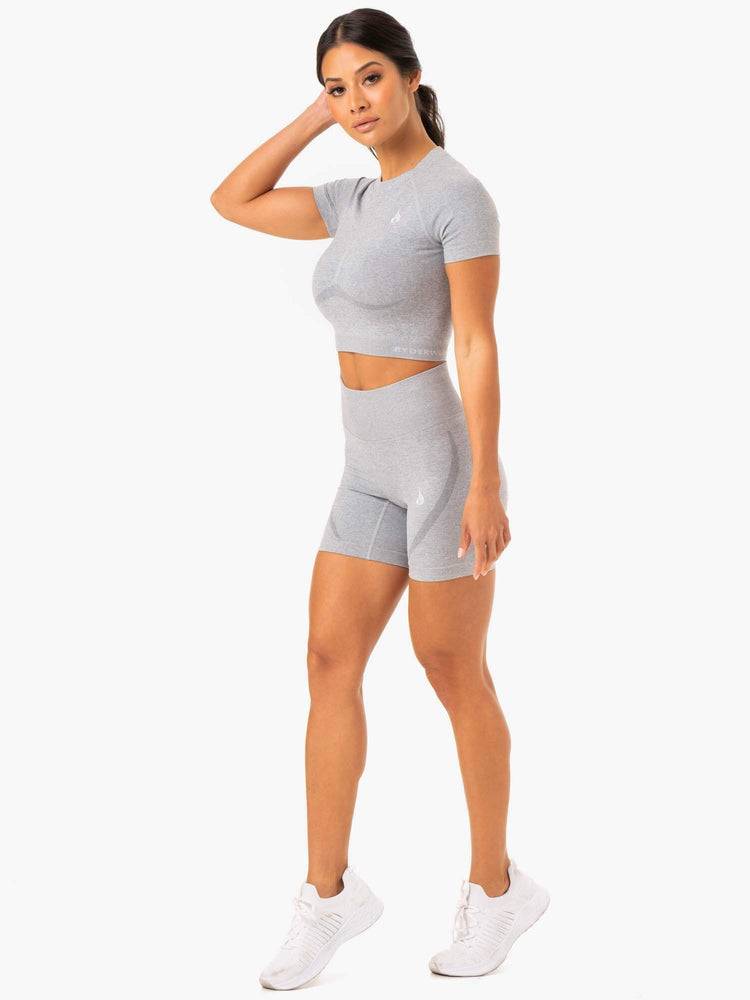 Grey Marl Ryderwear Women T Shirts Sculpt Seamless Women's T Shirts | AU2714FM