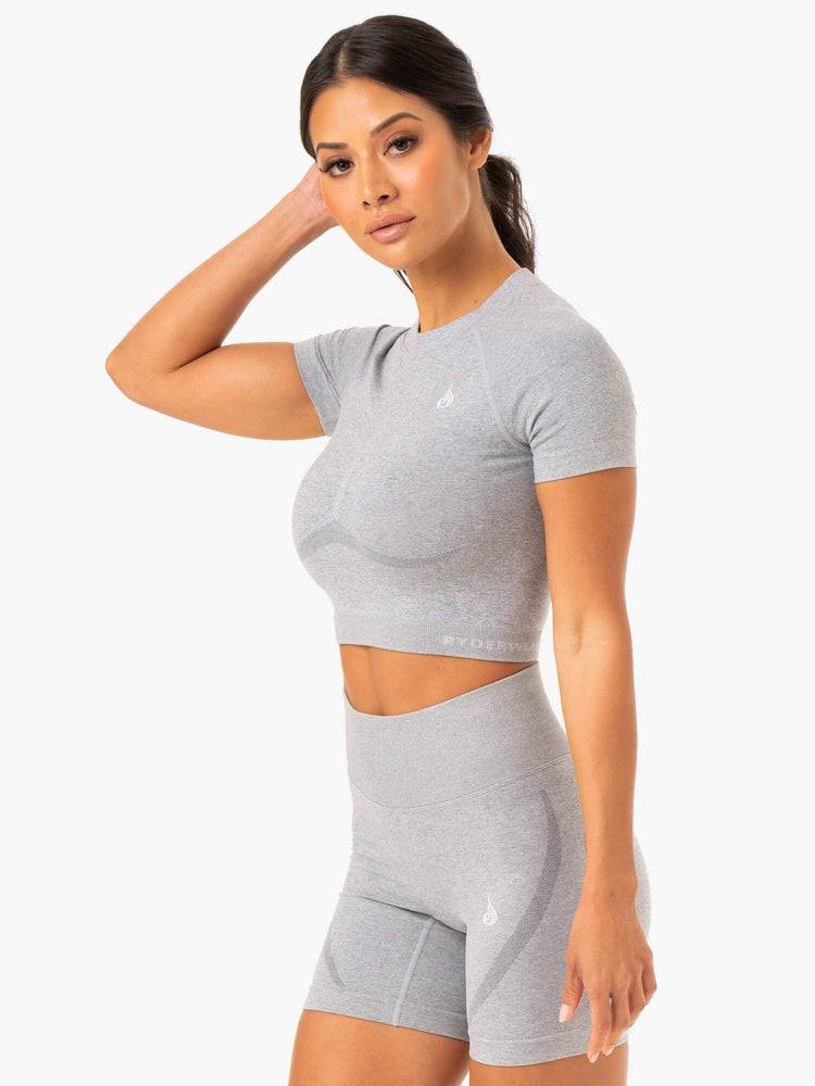 Grey Marl Ryderwear Women T Shirts Sculpt Seamless Women\'s T Shirts | AU2714FM