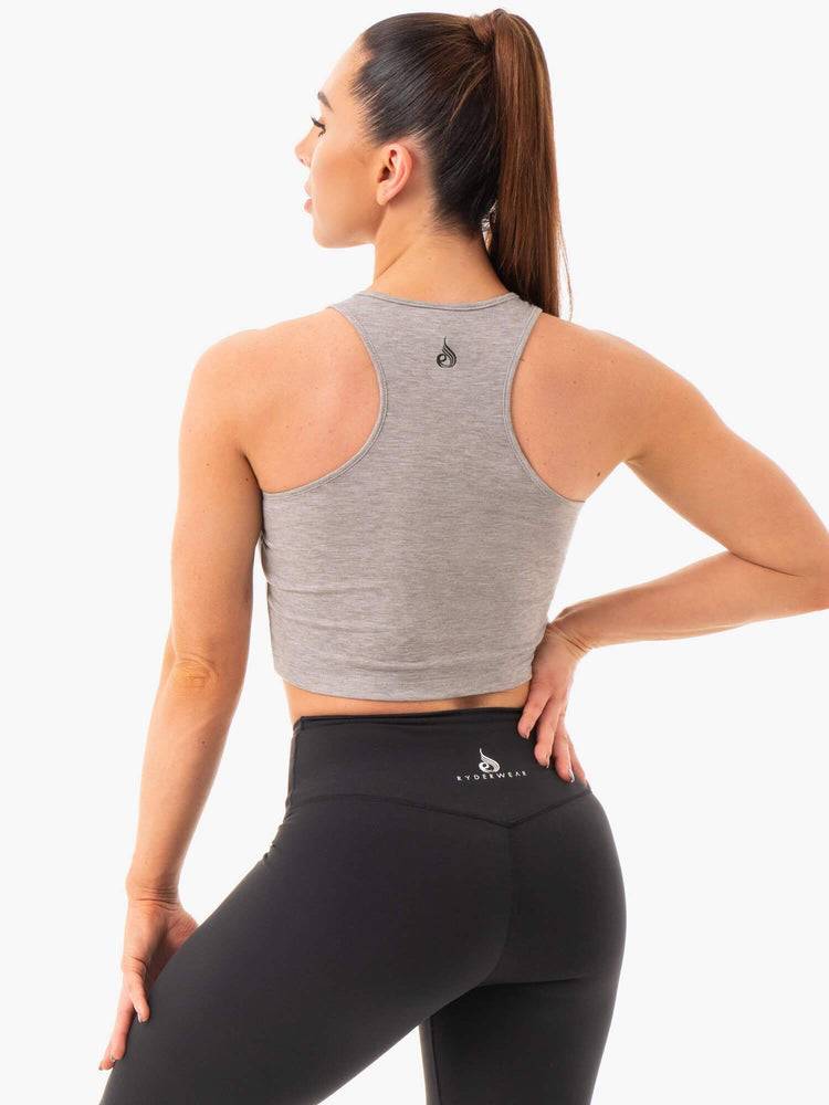 Grey Marl Ryderwear Women Tanks Cropped Racer Back Women's Tanks | AU3000SO