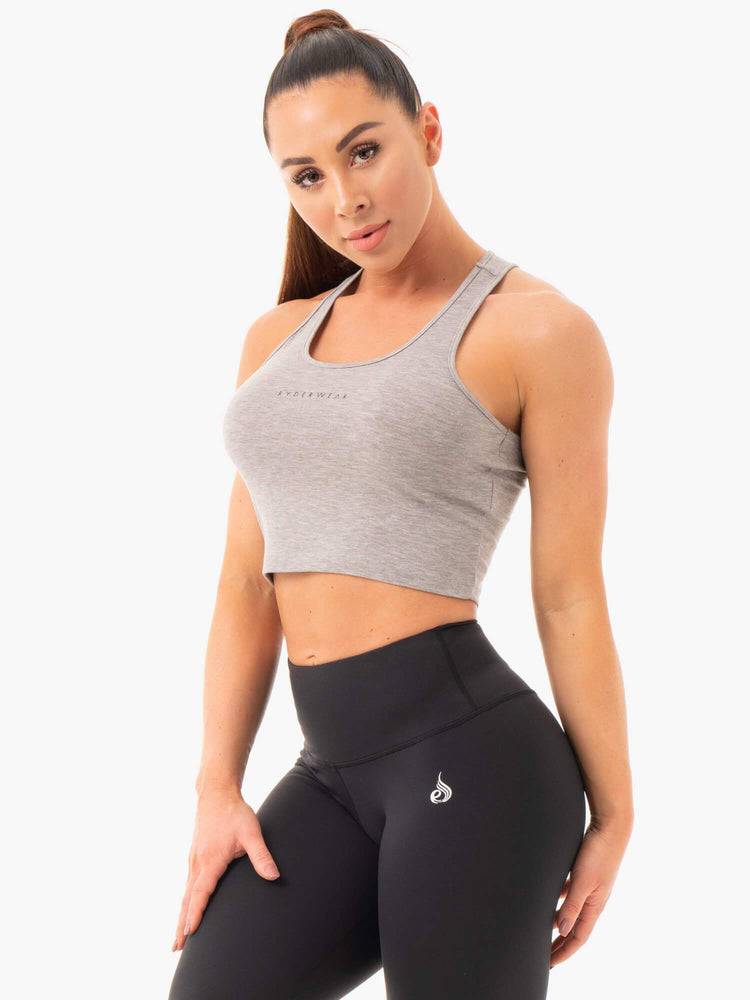 Grey Marl Ryderwear Women Tanks Cropped Racer Back Women's Tanks | AU3000SO