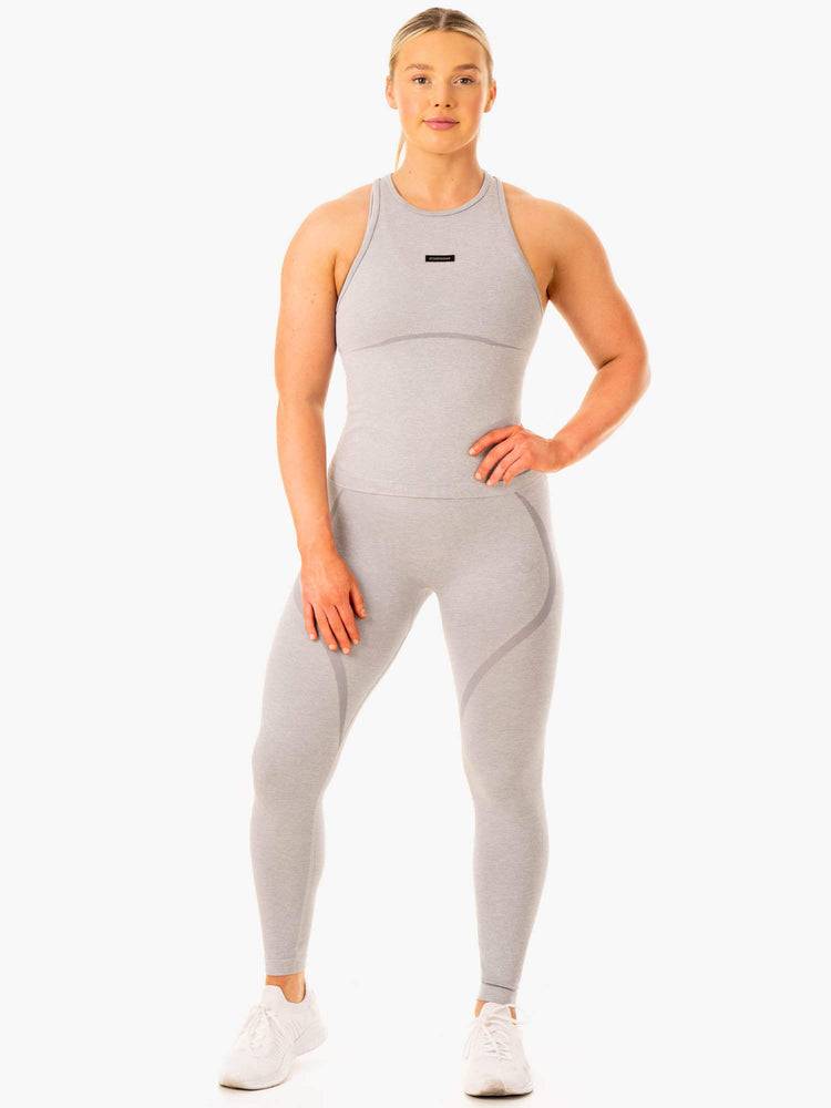 Grey Marl Ryderwear Women Tanks Excel Seamless Mid Length Women's Tanks | AU2843OR