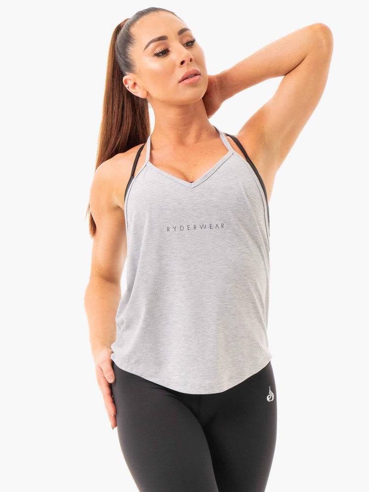 Grey Marl Ryderwear Women Tanks Luxe T-Back Women\'s Tanks | AU2951HK