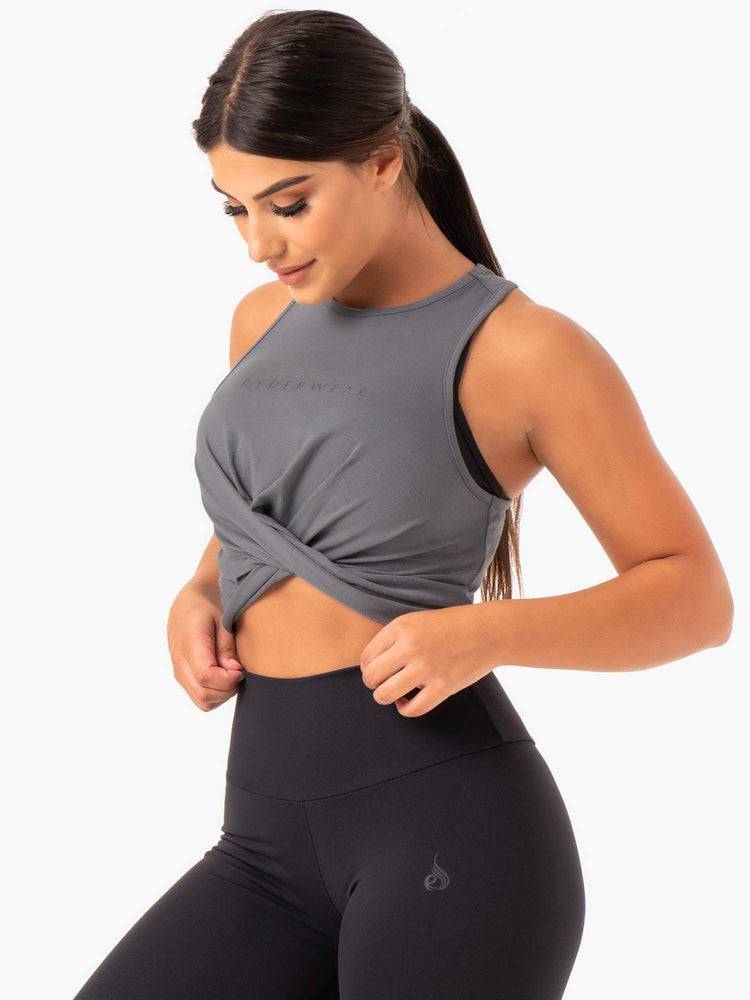 Grey Ryderwear Women Tanks Adapt Twist Cropped Women's Tanks | AU2979GL