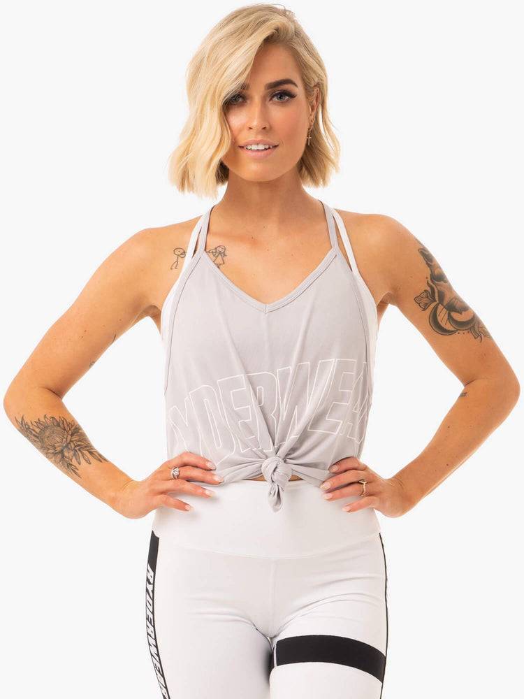 Grey Ryderwear Women Tanks Courtside Slinky T-Back Women's Tanks | AU3021JJ