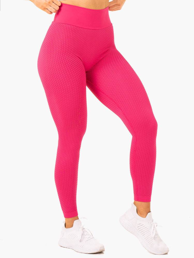 Hot Pink Ryderwear Women Leggings Honeycomb Scrunch Seamless Women's Leggings | AU1815BC