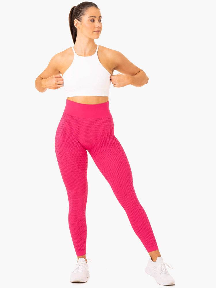 Hot Pink Ryderwear Women Leggings Honeycomb Scrunch Seamless Women's Leggings | AU1815BC